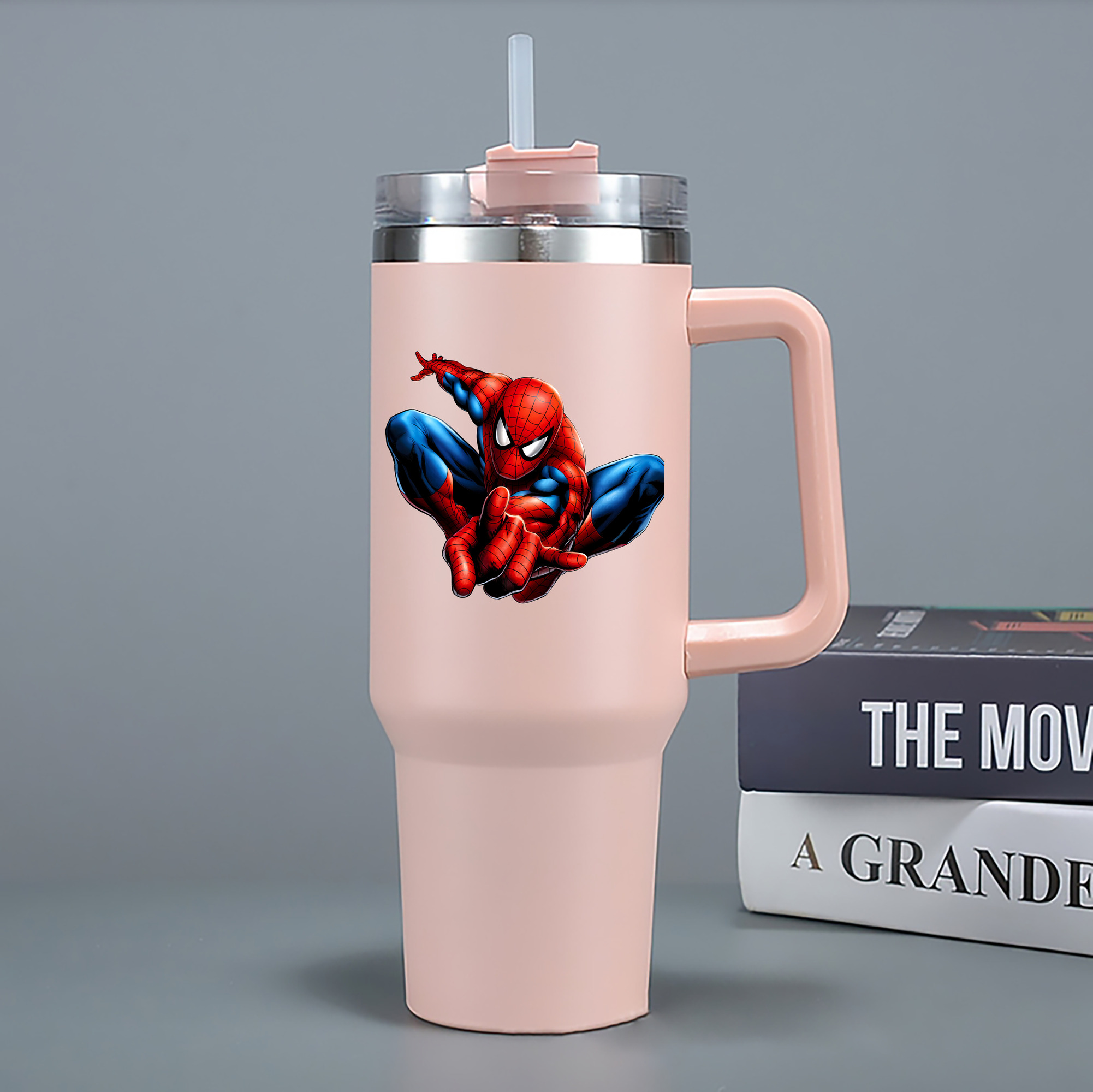 （画像用） Spider Man スパイダーマン 1200mL車用タンブラー - クリスタルステッカー（プラスチックストロー付き）